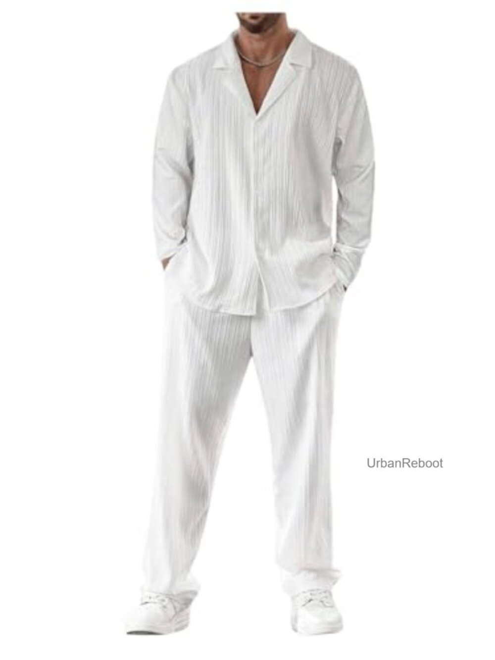 Men's 2 Piece Linen Suit Set Long Sleeve Button Down Shirt & Drawstring Pants